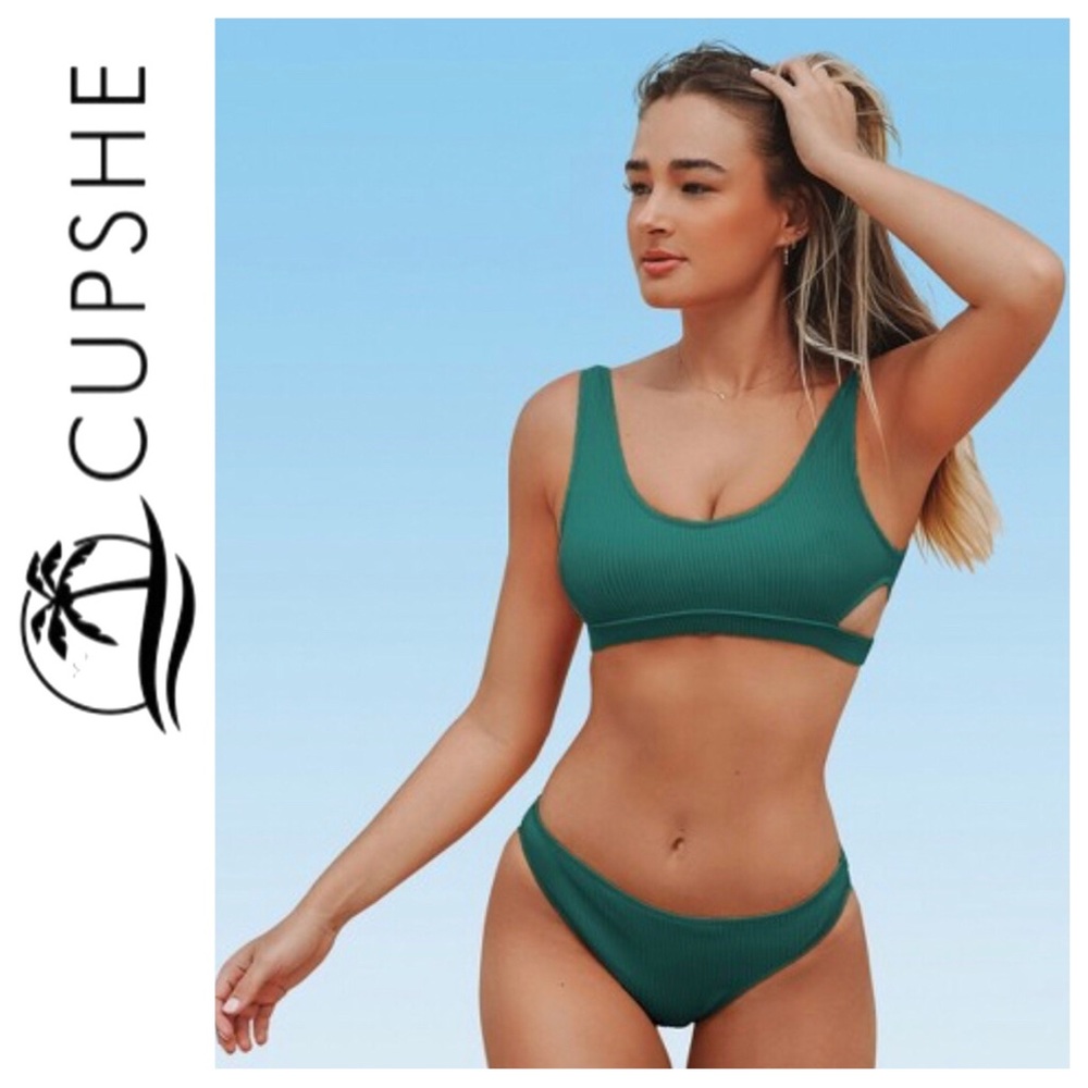 NWT Cupshe 2 Pc Bikini Swim Suit Green Teal L
